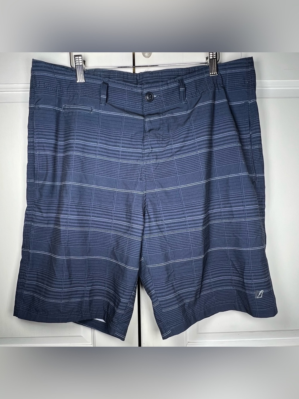 Amplify Hybrid Board Shorts Navy blue subtle windowpane Pattern Sz Large